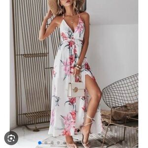 Floral Maxi Dress with Pink and White Design